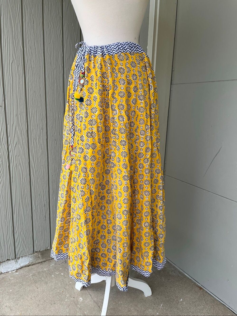 Indian Block Print Cotton Maxi Skirt Boho Bohemian Festival Resort Boho
